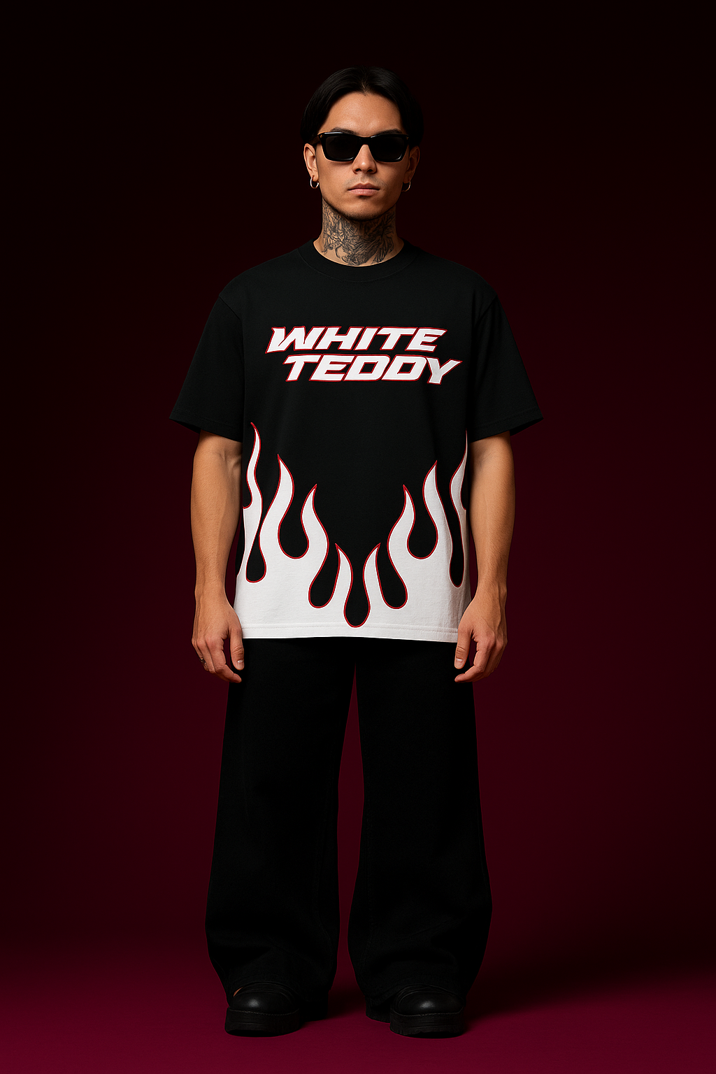 WHITE FLAMES OVERSIZED TEES